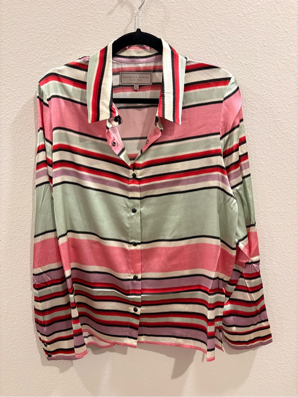 Double D Ranch Cowboy Graffiti 100% silk Serape blouse